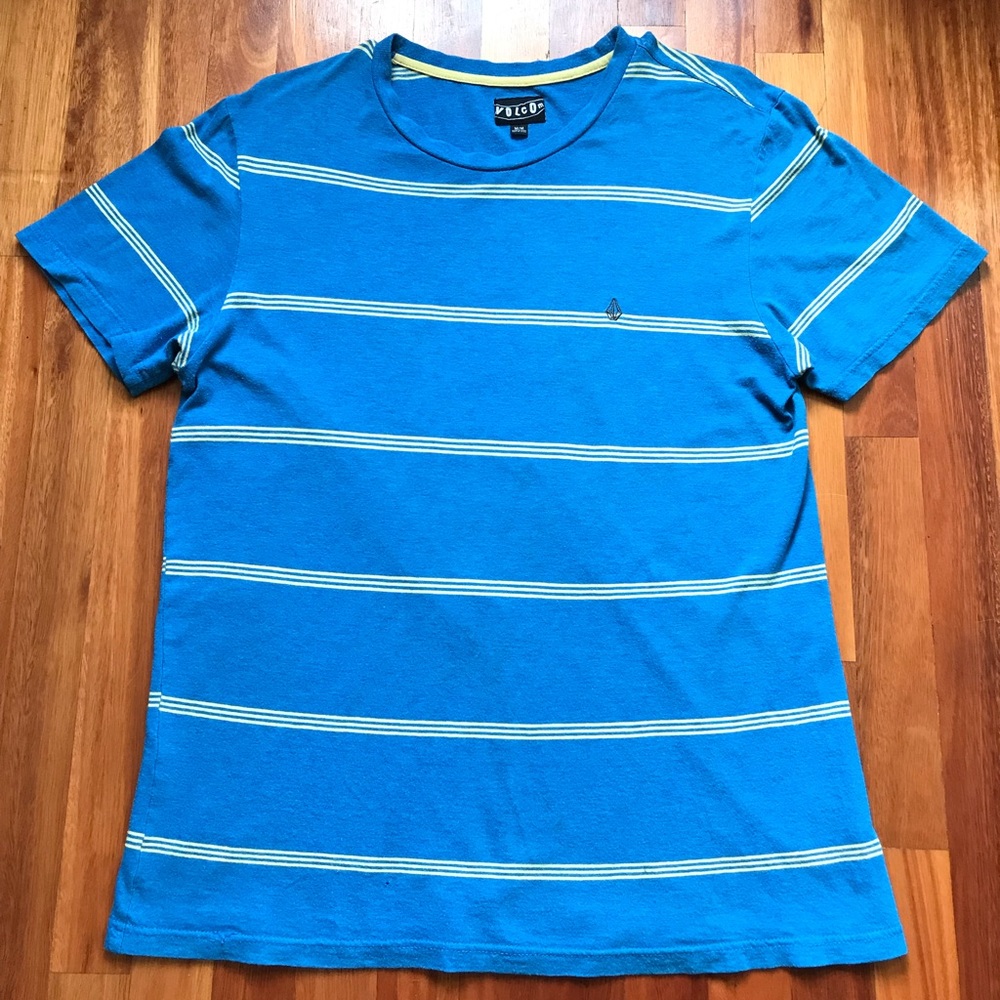 VOLCOM Striped T-shirt Mens Medium Blue and Yellow